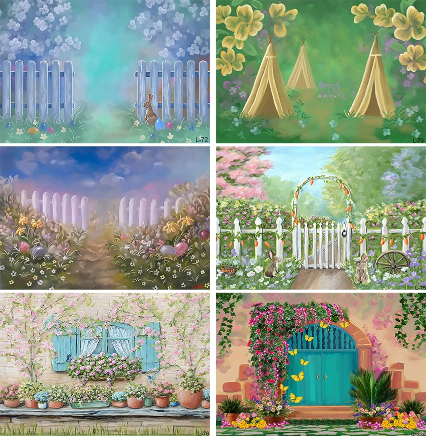 

Spring Easter Day Photography Backdrop Happy Easter Rabbit Egg Garden Floral Bckground Newborn Baby Shower Birthday Party