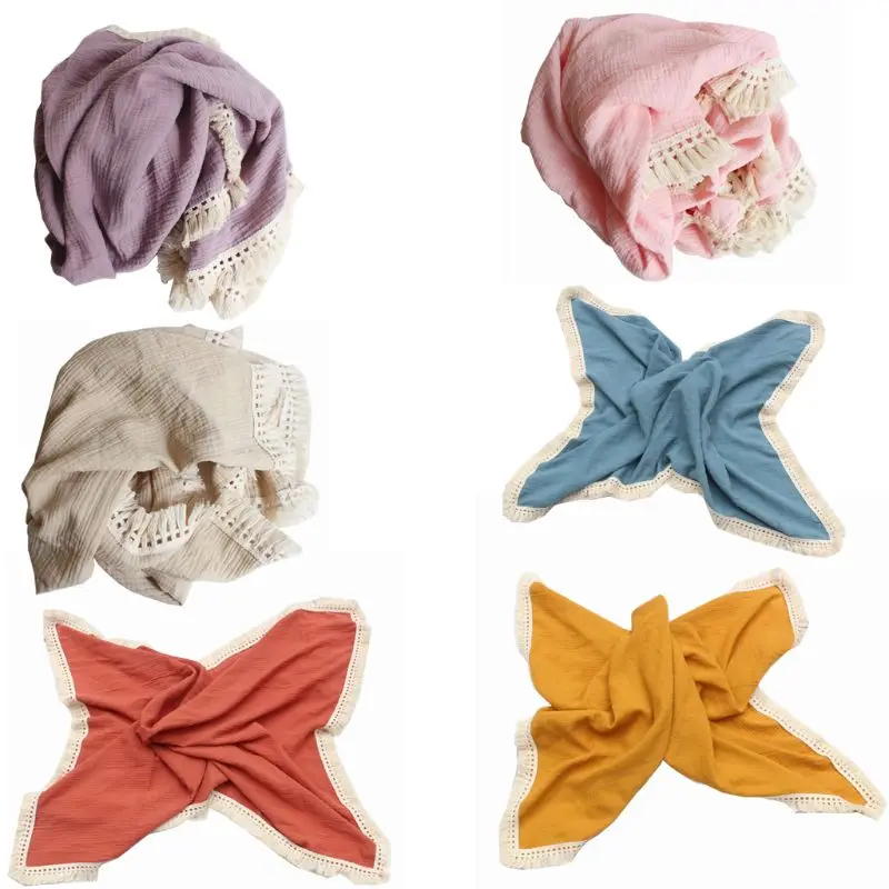 

Newborn Swaddle Muslin Unisex Tassel Infant Baby Blanket Receiving Blanket