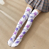 lolita students new cartoon thigh socks womens autumn and winter velvet print over the knee high socks kawaii japanese sweet