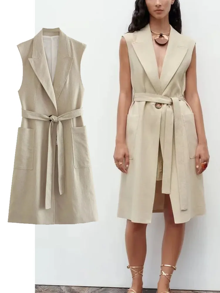 

Женское длинное платье без рукавов, с поясом