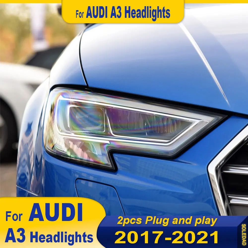 Фото Стайлинг автомобиля для фар Audi A3 2017-2021 S3 Full LED DRL Желтый указатель поворота Ксеноновый луч Автомобильные передние фары в сборе №3