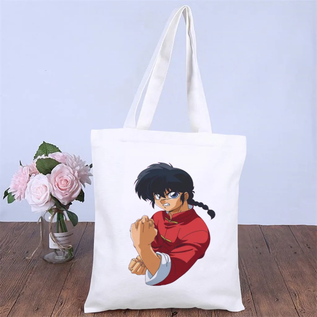 

Action StyleHandbag Ranma12 Amine Shoulder Canvas Bags Girls Boys Storage Pocket Double Print Shopper HandBags Vintage Tote Bag