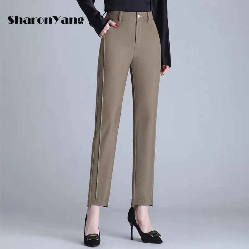 

Spring Summer Woman Pants High Waist Black Trousers Women White Straight Pants for Lady Large Size