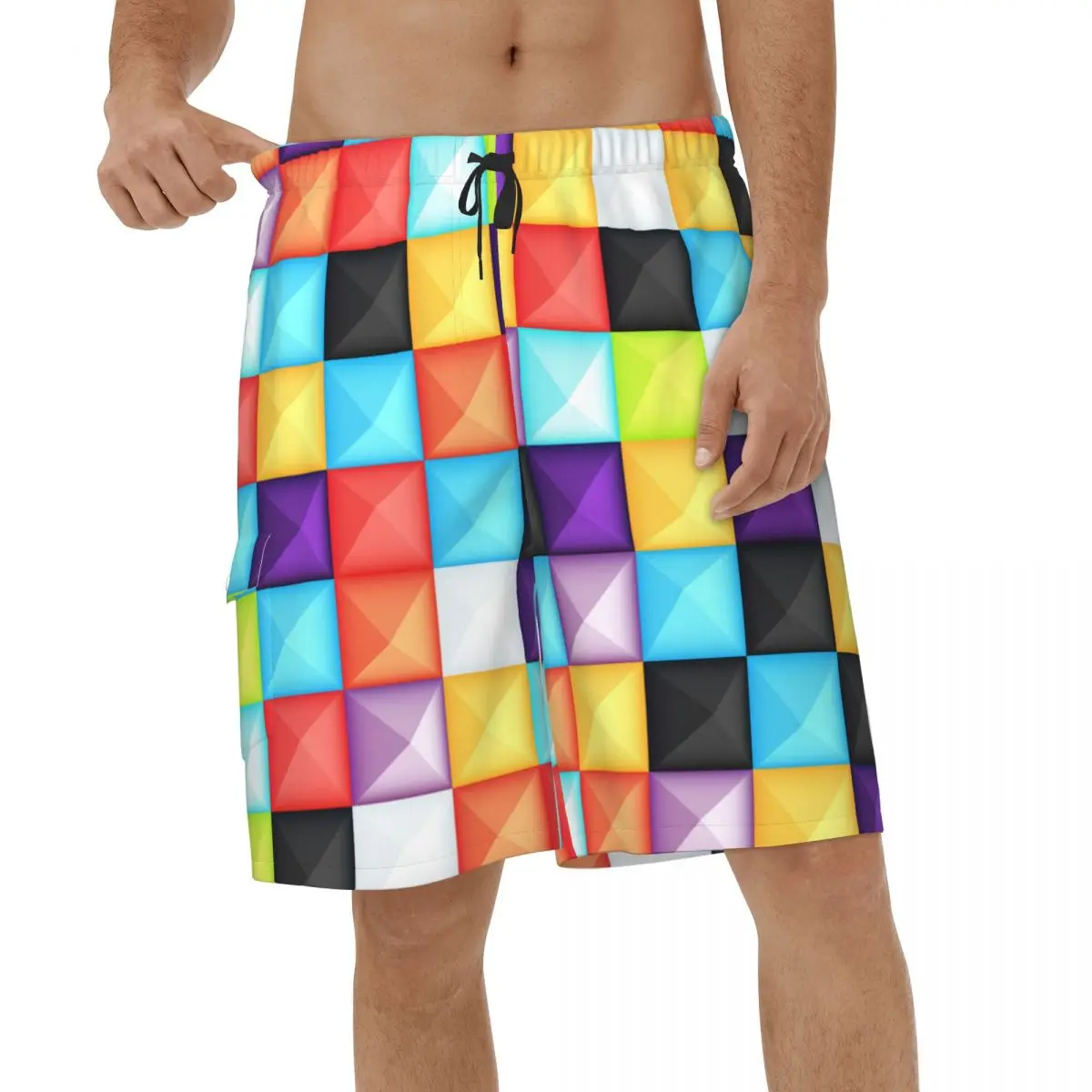 

Summer Plastic Squares Men 3D Printed Beach Shorts Sports Board Shorts Streetwear Geometry Short Pants Breathable Short Pants