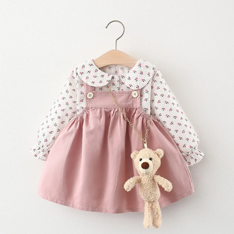 Новинка 2022 года весенне-осенний комплект одежды для девочек с мишкой Однотонная