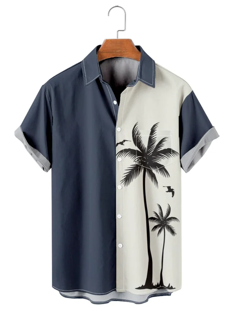 Hawaiian Shirt Men Summer Coconut Tree Printed Shirts For Men Holiday Beach Short Sleeve Tops Vintage Clothes Oversized Blouse