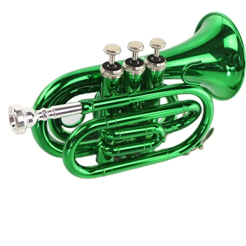 

Высококачественная плоская карманная труба Bb B, трубка для ладони с твердым искусственным мундштуком, тканью и перчатками, зеленая