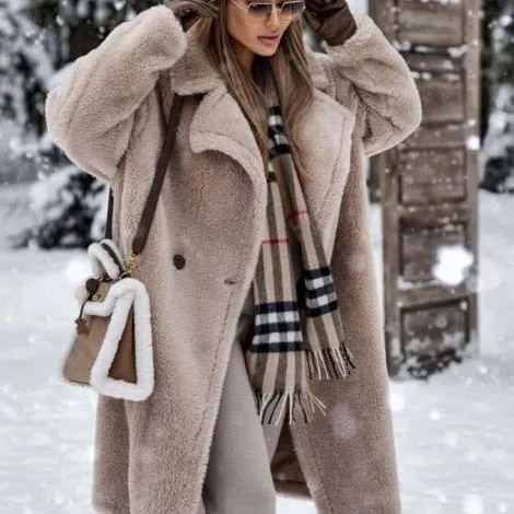 Jersey Cream Lambswool Coat Ladies Long Fashion Coat Autumn Winter 2022 New