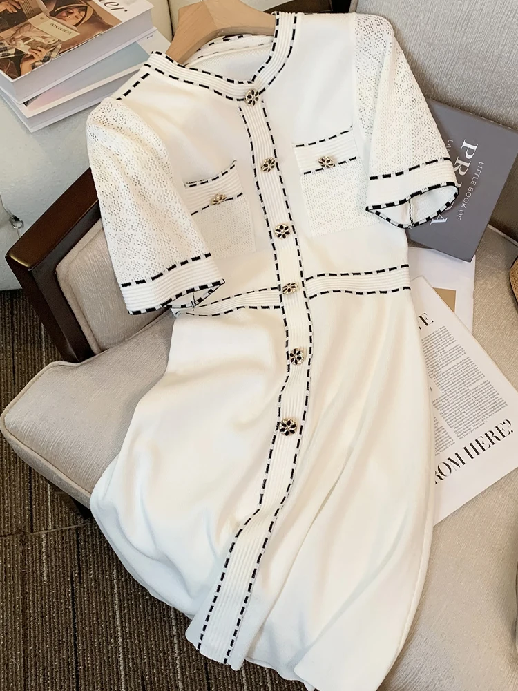 

Temperament Knitted Dress Waist Slim Short-Sleeved Knitted Skirt 2022 Summer New Fashion Women'S Clothing