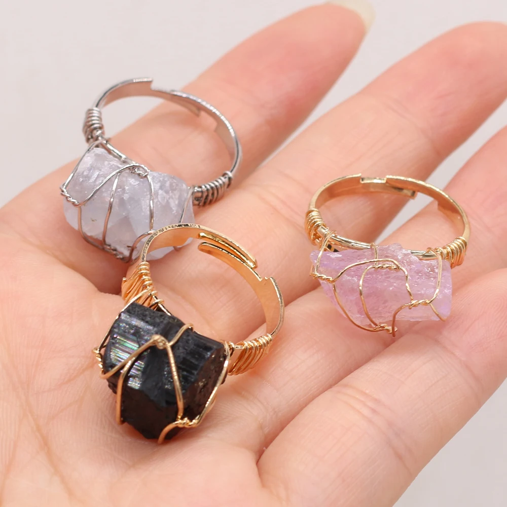 

Fashion Ring Natural Semi-Precious Stone Crystal Bud Opening Winding Gold Wire Ring for Women Romantic Love Charm Jewelry Gift