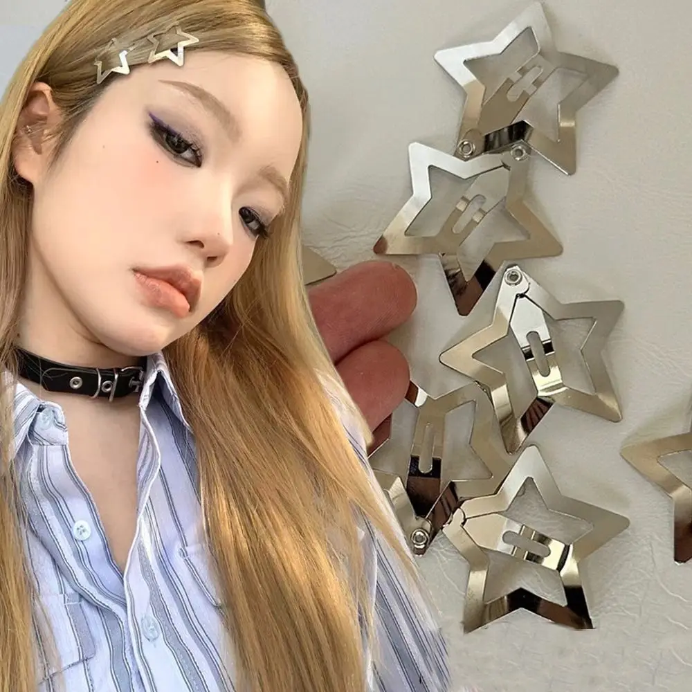 

10Pcs Silver Star BB Hairclips Girls Y2K Cute Star Barrettes Women Simple Metal Snap Clip Headdress Hair Jewelry Accessories