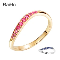 BAIHE Solid 14K White/Yellow Gold 0.12ct Natural Sapphire/Pink Sapphire Ring for Women Fine jewelry Wedding кольцо Man кольца