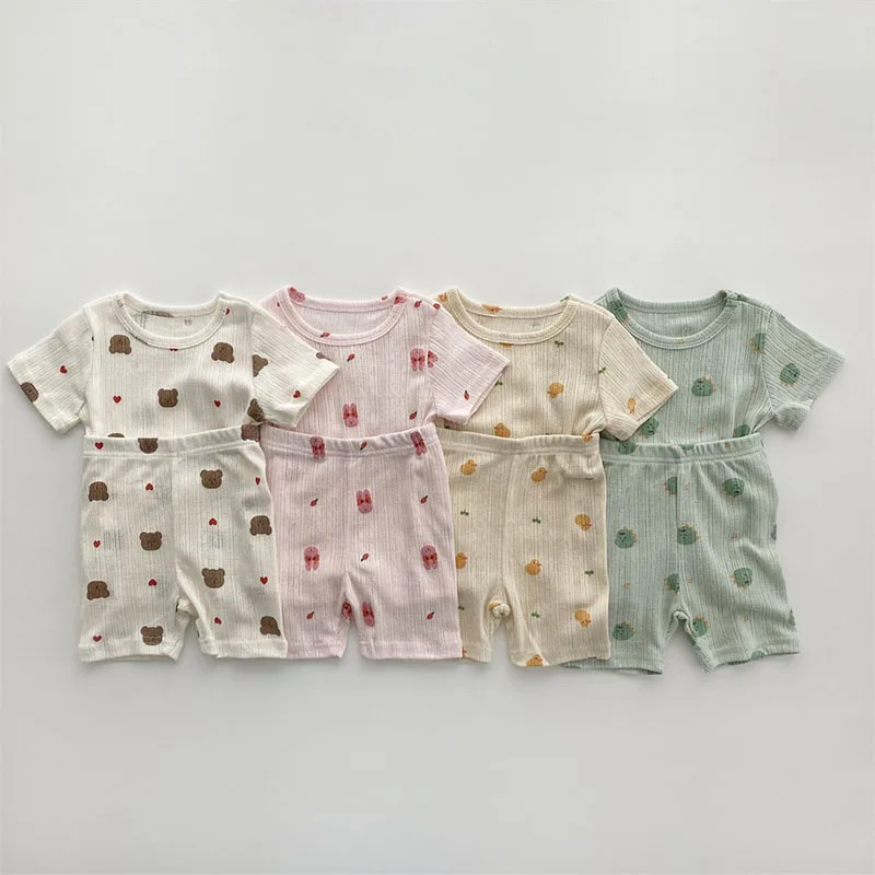 

Summer New Baby Clothes Set Cute Cartoon Print T Shirt + Shorts 2pcs Suit Infant Boy Short Sleeve Set Cotton Baby Girl Outfits