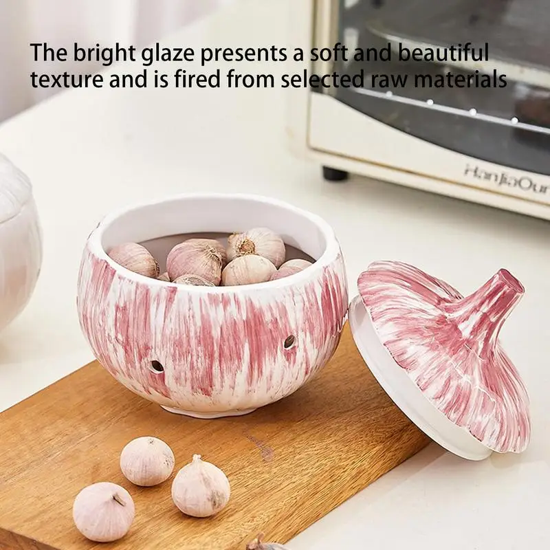 

Garlic Storage Container Holder Ceramic Vent Design Potato Storage Tank With A Lid For Keeping Garlic Cloves Fresh Cute Decor