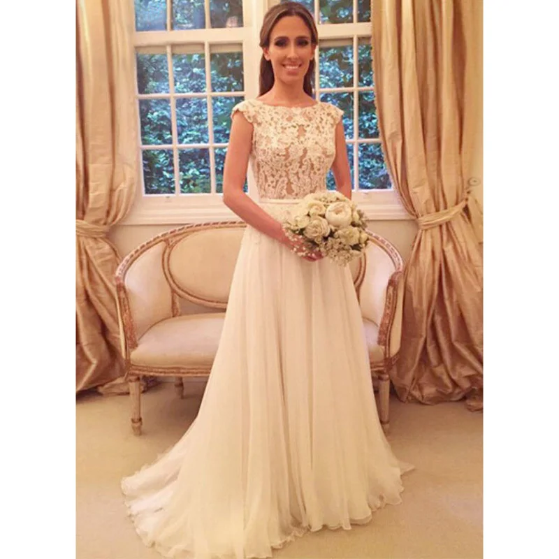 

New Lace Wedding Dress, Bride, Round Collar, Backless, Sleeveless, Graceful, Sexy And Elegant Chiffon Material Suitable For Prom