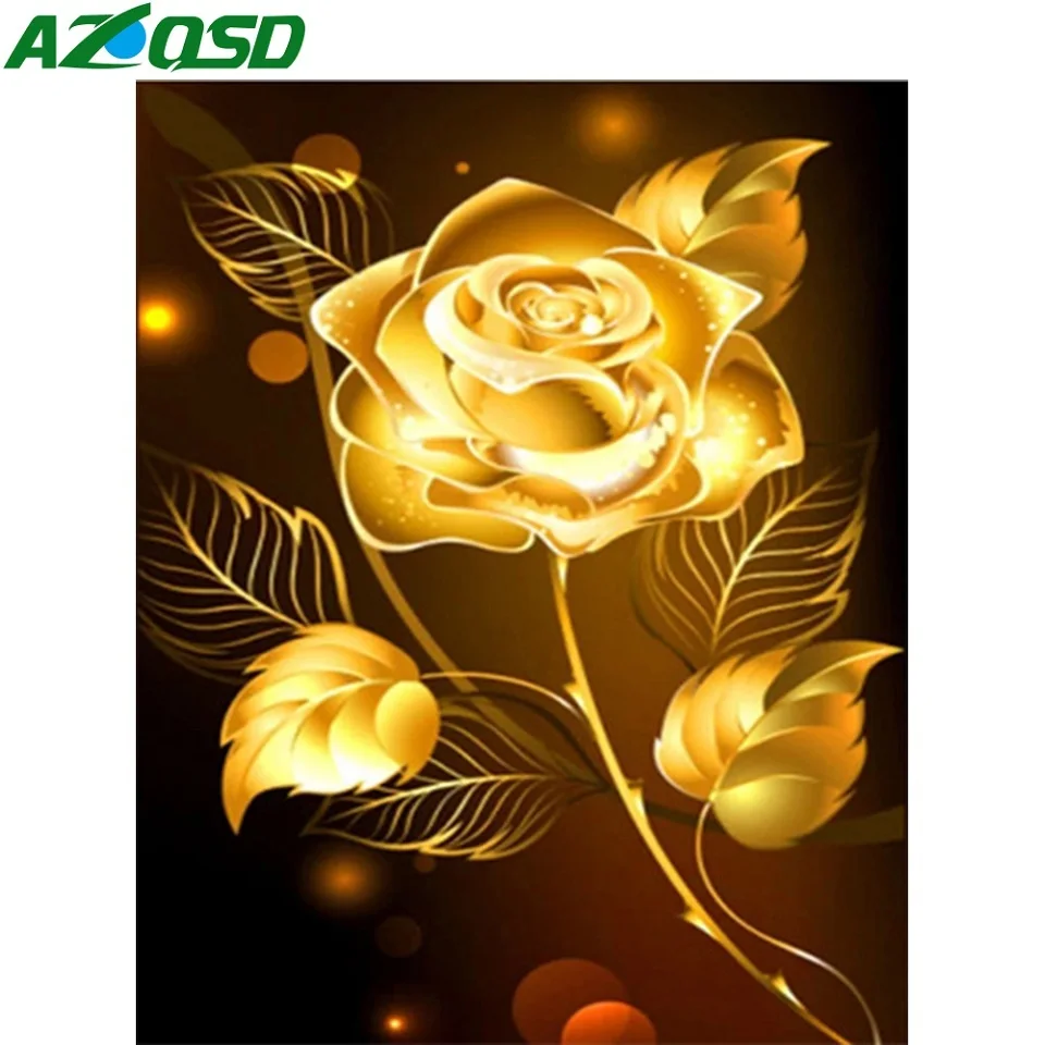 

AZQSD Golden Rose Coloring By Numbers Unique Gift For Children Oil Painting Drawing On Canvas Flower Acrylic Paint Wall Art