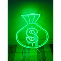 high quality custom us dollar bag sign real glass neon tube logo decoration for mancave garage neon signs 20inches
