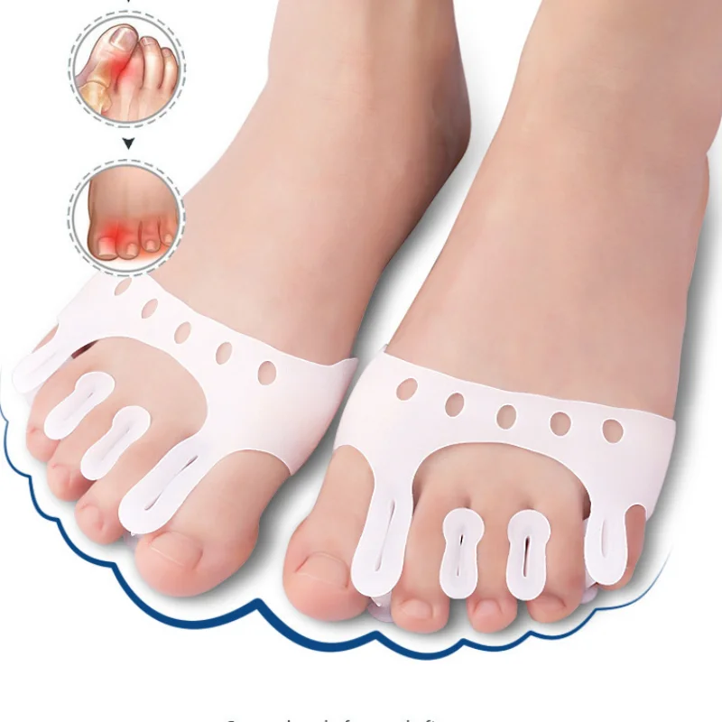 

1pair Silicone 5 hole Toe Divider Thickening Breathable Shock Absorbent Slow Pressure Massage Front Palm Pad Toe Valgus Orthosis