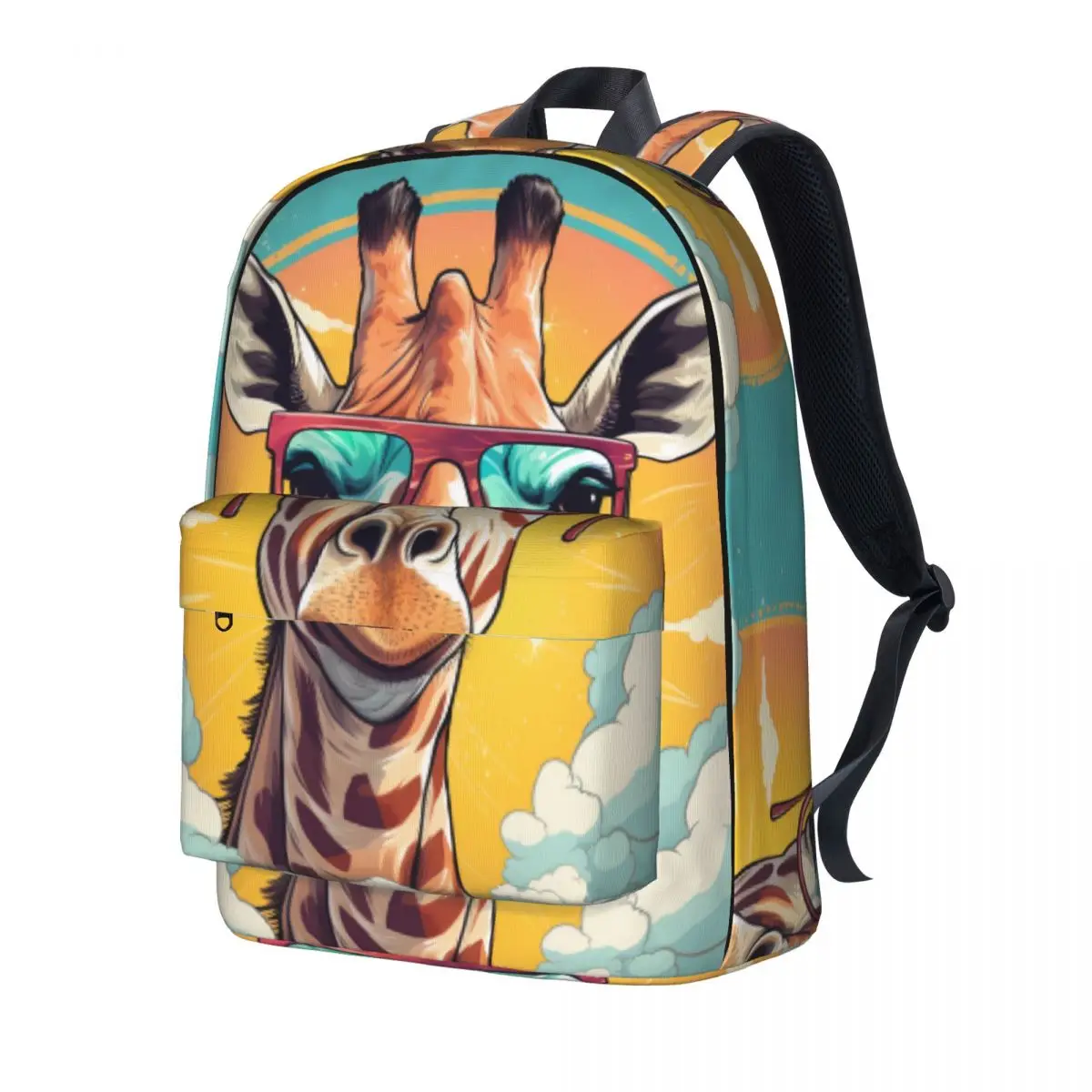 

Giraffe Backpack Unisex Animal With Glasses Big Backpacks Polyester Leisure High School Bags Trekking Custom Rucksack