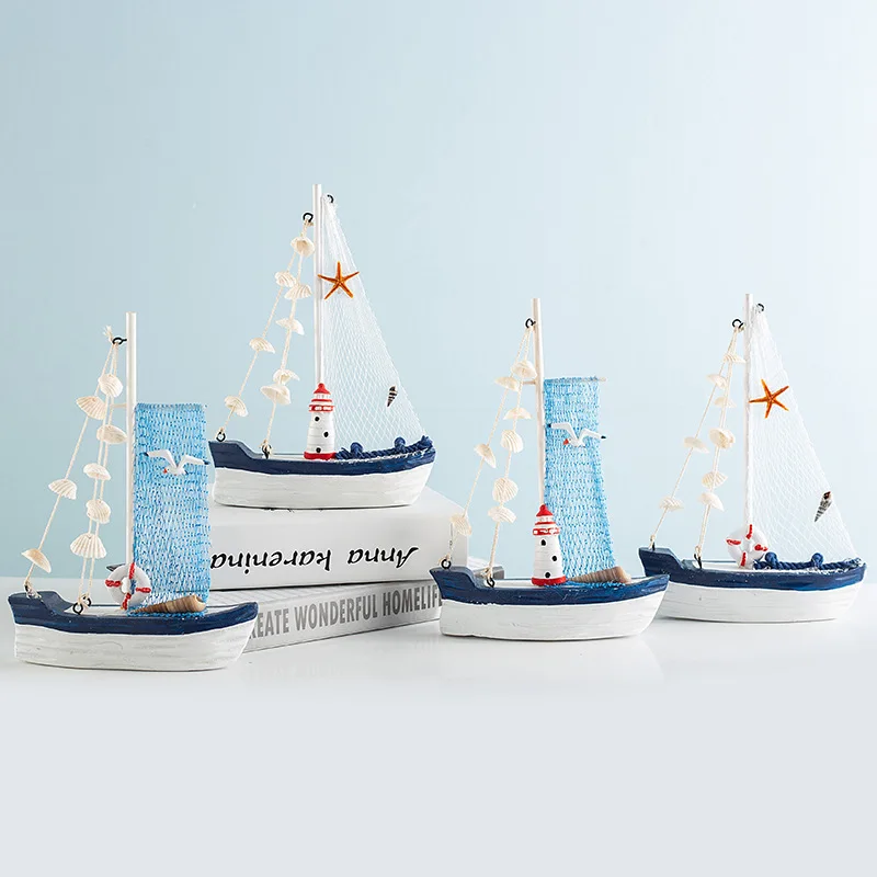 

22cm Marine Nautical Creative Sailboat Mode Room Decoration Figurines Miniatures Mediterranean Style Ship Small Boat Ornaments