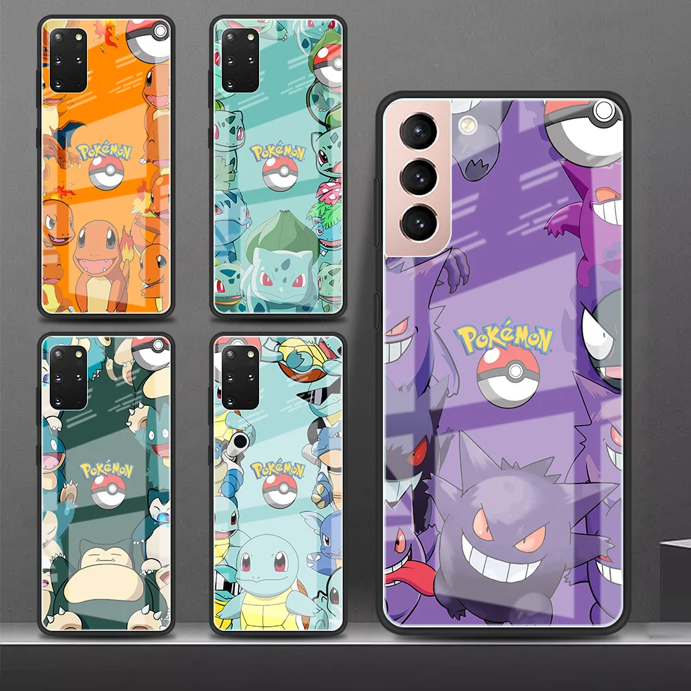 

Tempered Glass Phone Case For Samsung Galaxy S20 FE S21 S10 S9 S8 Note 20 Ultra 10 Plus 9 Cover Capa Pikachu Cartoon Gengar Sac