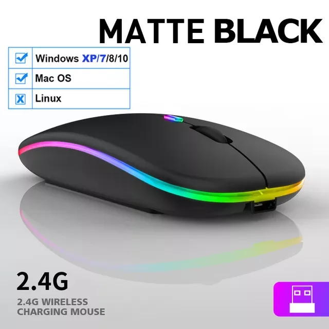 

Мышь со светодиодной подсветкой и USB-зарядкой, совместимая с Bluetooth, Бесшумная игровая мышь RGB для Ipad, ноутбука, ПК, геймера