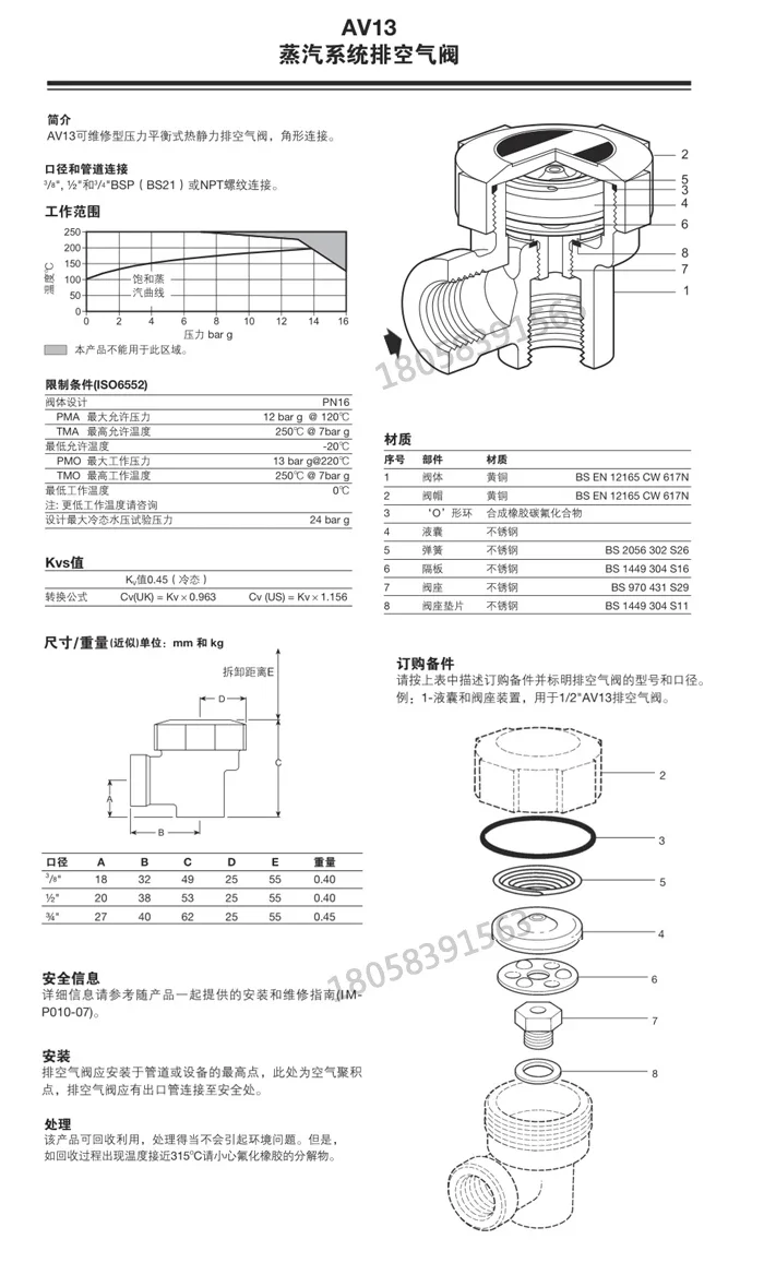 Клапан выхлопного воздуха AV13 BPT13X Spirax Sarco латунный угловой клапан с внутренней