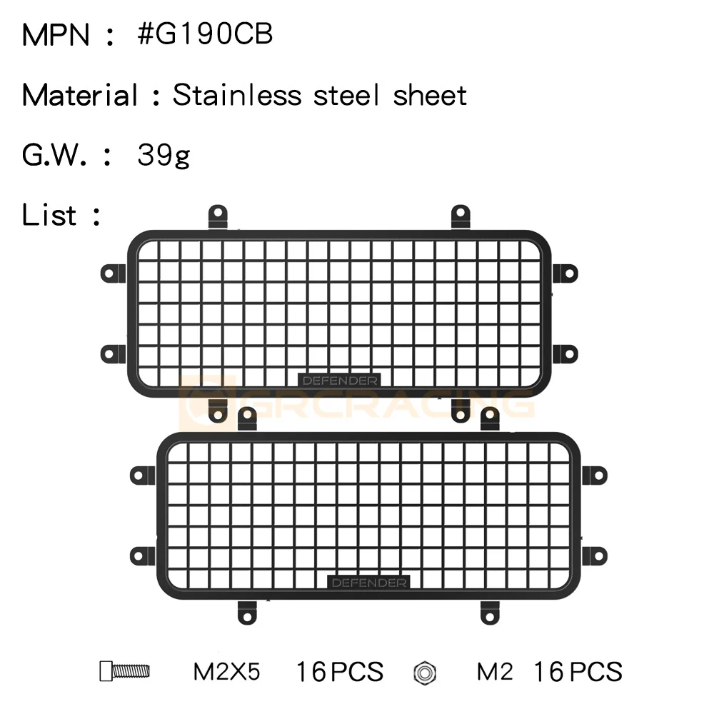 

GRC 1/8 защитная оконная сетка из нержавеющей стали, металлическое украшение для H8H Defender, детали для обновления заднего бокового окна # G190CS/CB