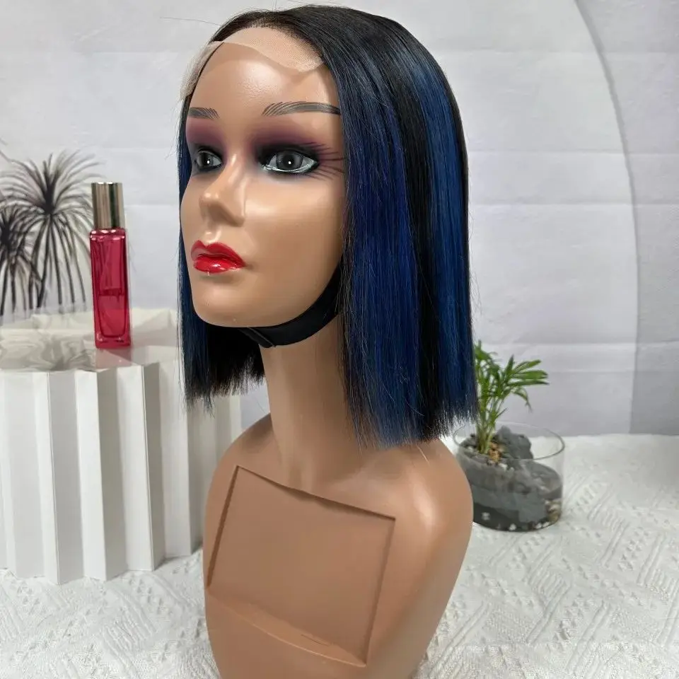 10 дюймов 250% плотность цветной хайлайтер синий прямой короткий боб человеческие