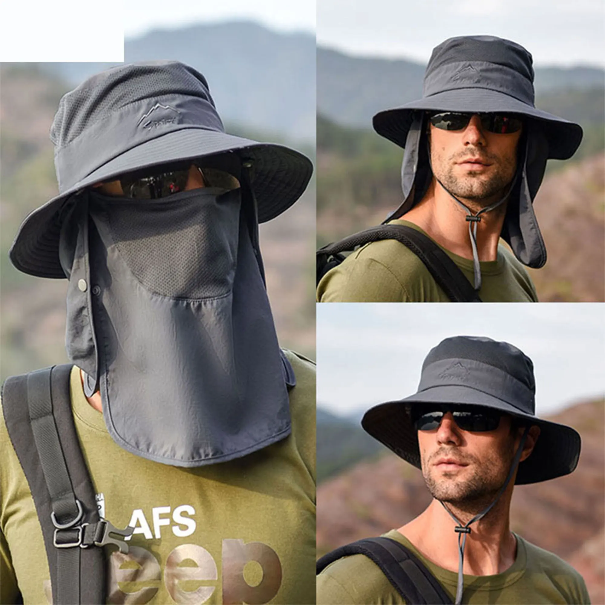

Breathable Men Women Summer Bucket Hat Outdoor Sun Protection Cap with Neck Protector Cloth and Face Shield for Fishing Hunting
