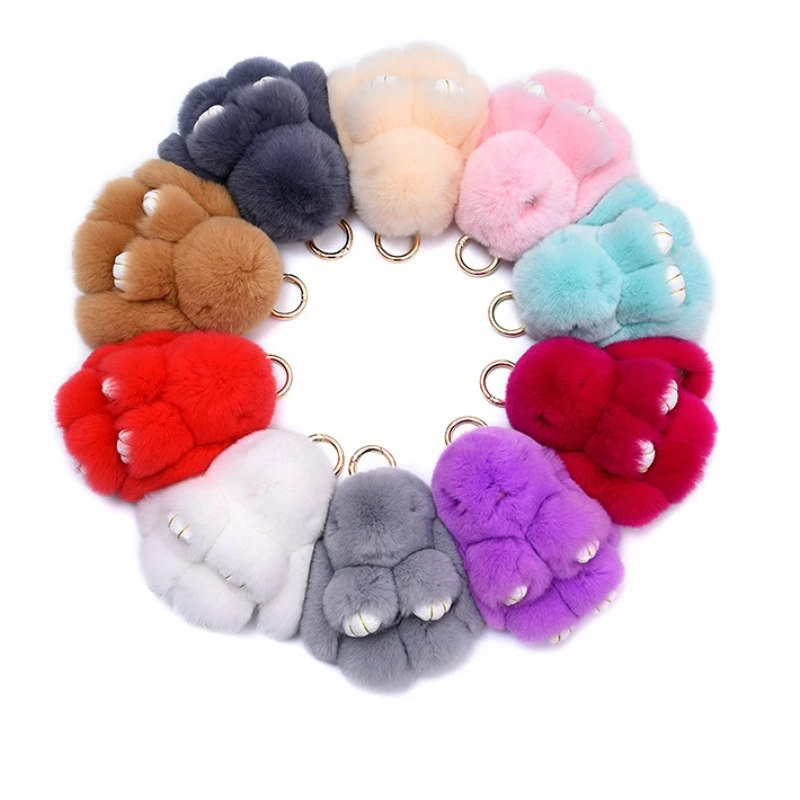 15CM Fluffy Real Rabbit Fur Pompon Bunny Keychain Trinket Women Toy Pompom Rabbit Key Ring On Bag Car Key Chain Jewelry Gift images - 6