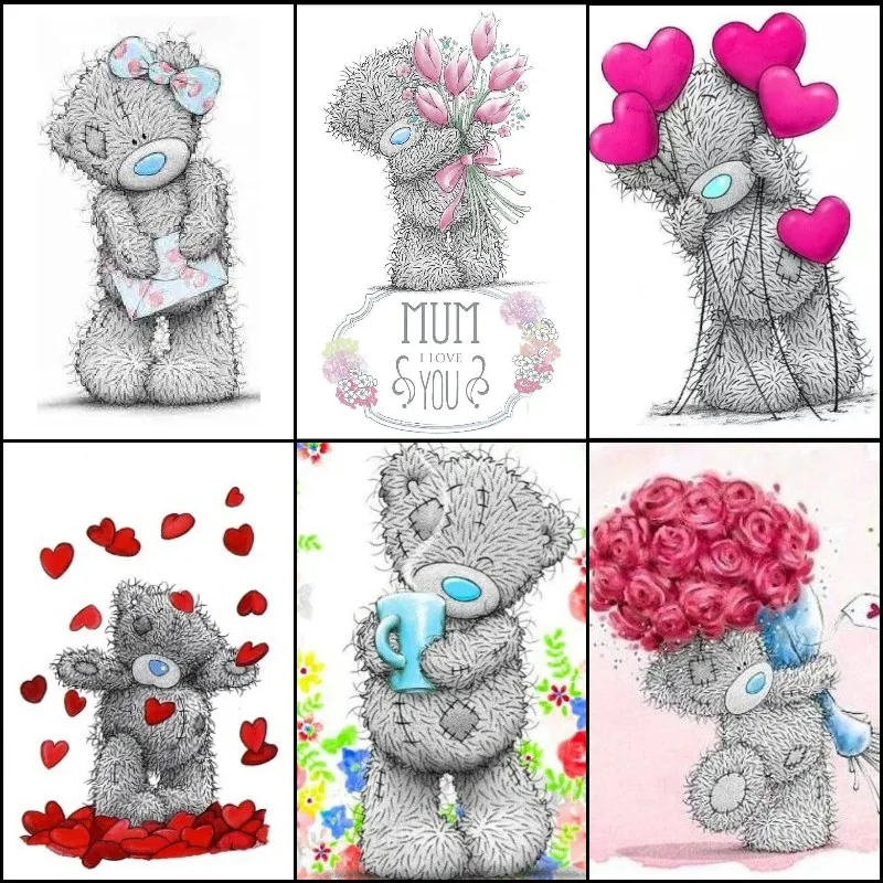 

5D Diamond Painting Teddy Bear with Flowers New Arrivals Diamond Embroidery Decoration Painting Diamond Mosaic Christmas Gift