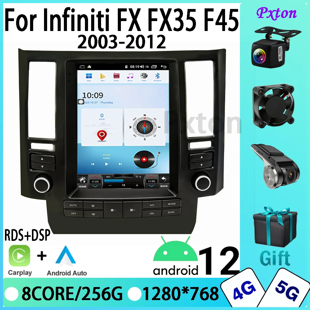 

Pxton Car Radio For Infiniti FX FX35 F45 2003-2012 Tesla Screen Android 12 Auto GPS Navigation DVD Player Stereo DSP 4G Carplay