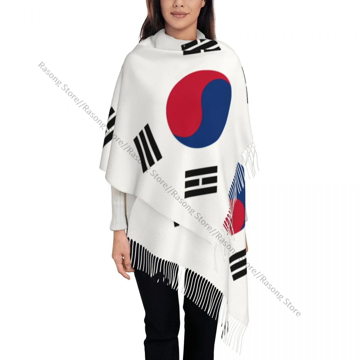 Шарф с кисточками большой размер 196*68 см зимняя теплая шаль из пашмины буфанда