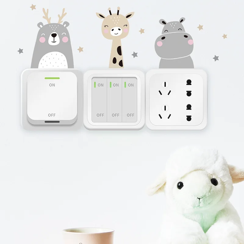 

6pcs/set Boho Color Cute Smile Cartoon Animals Switch Stickers for Baby Nursery Room Wall Kids Room Decor ウォールステッカー 2023 New
