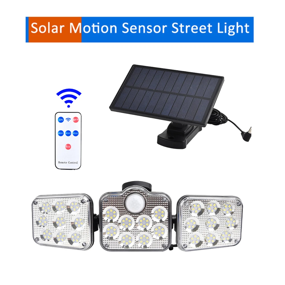 

138 led remote seperable Solar Light 3 Head Solar Lamp PIR Motion Sensor Spotlight Waterproof Outdoor Adjustable Angle Lights Ga