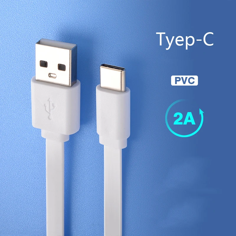 Cable USB tipo C de carga de energía móvil, cable plano tipo...