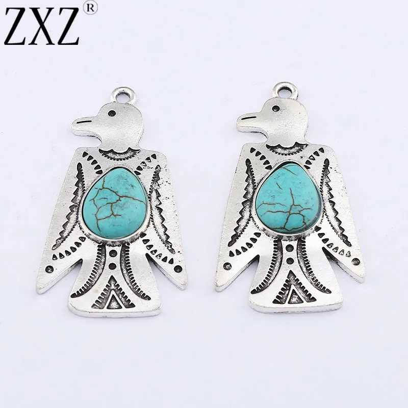 ZXZ 5 шт. тибетский серебряный богемный бриллиантовый камень птица подвеска для ожерелья Изготовление ювелирных изделий 52x29 мм