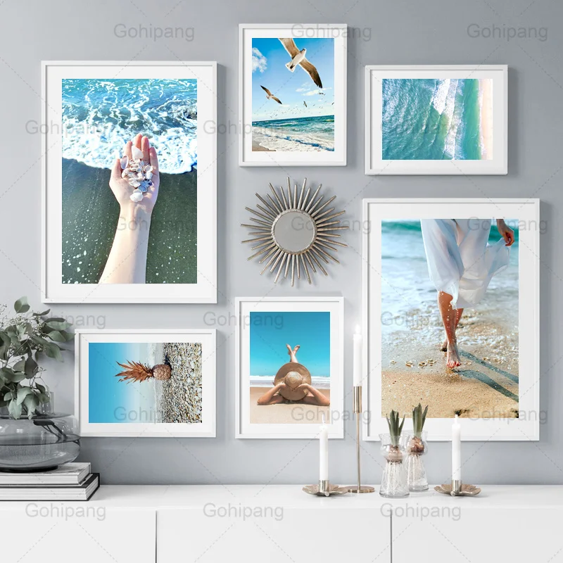 

Пляж праздник холст картина девушка у моря Чайка морской пейзаж плакат и печать современный дом Декор для гостиной Настенная картина