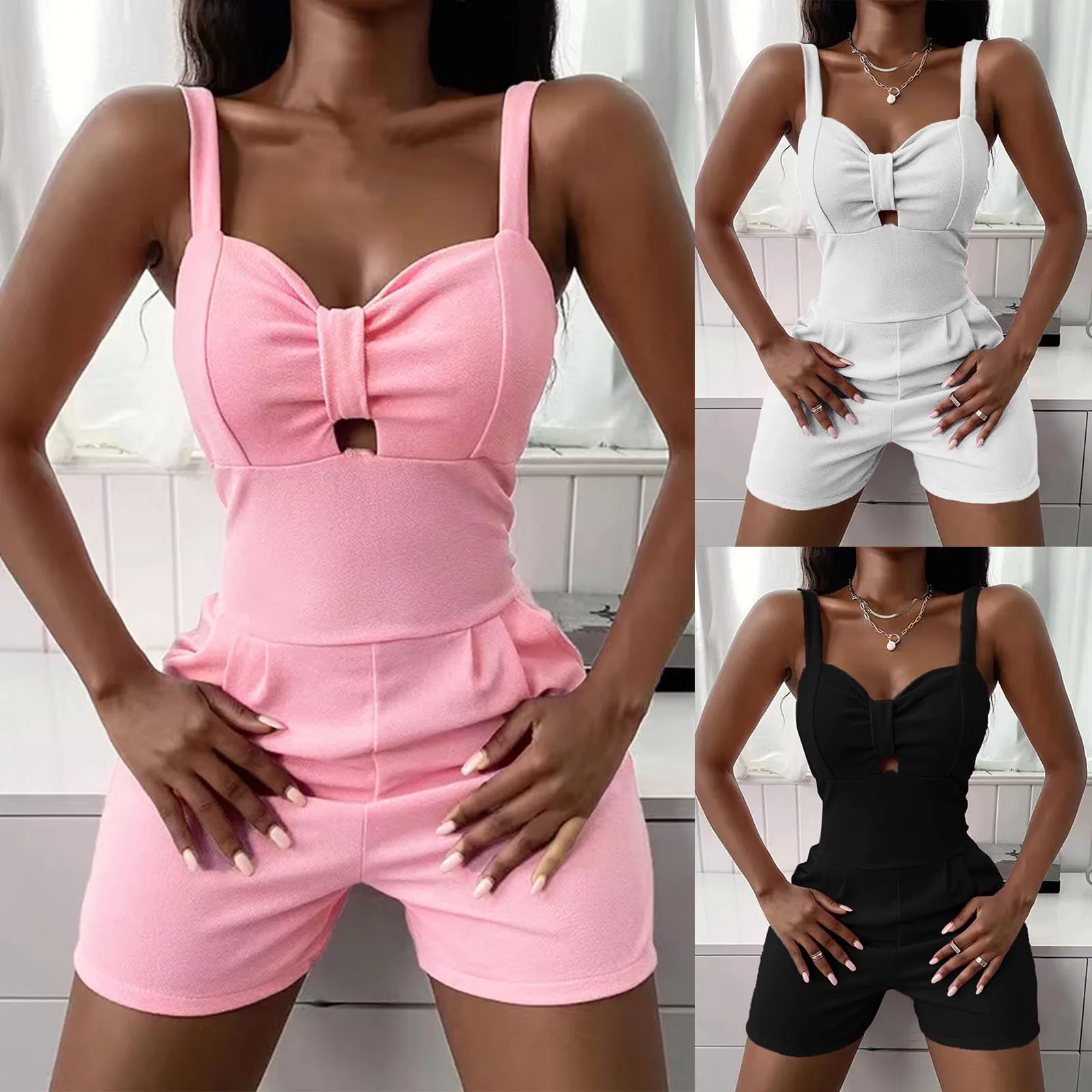 

Ladies Sexy Fashion Romper Jumpsuit Bow Slim Sleeveless Sexy Set Solid Color Elegant Casual Daily Sexy Body Suits Women Clothing