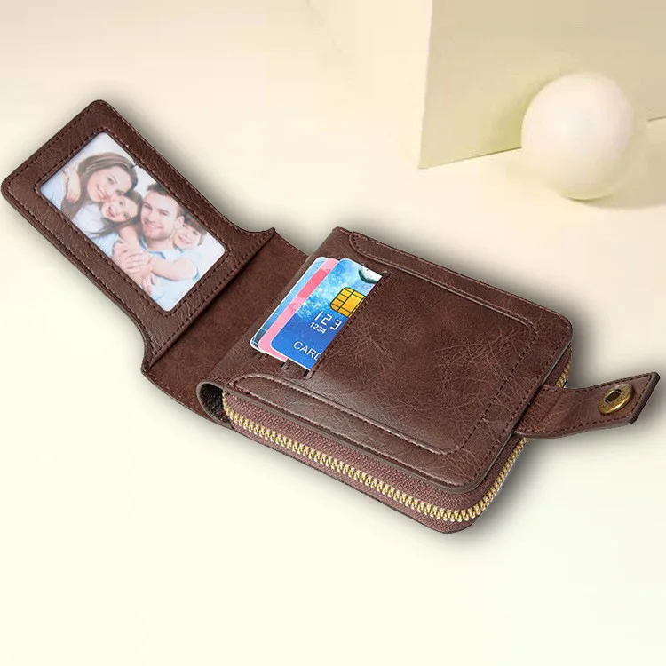 New Fashionable Men's Short Wallet Horizontal Zipper Wallet with Multi Card Position Function Document Buckle Card Bag