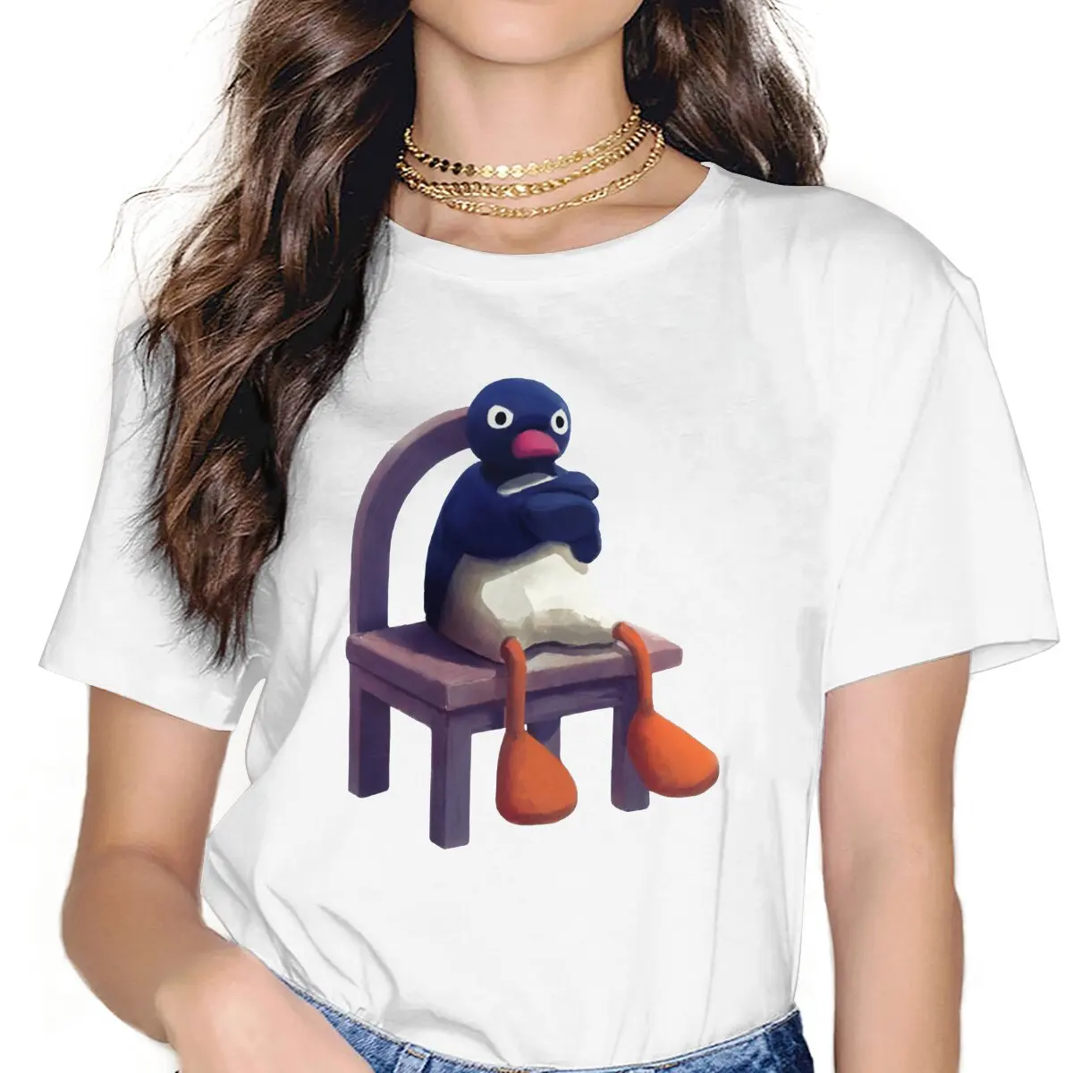 

Pingu Penguin Anime Angry T Shirt Punk Women's Tees Summer Harajuku O-Neck Polyester TShirt