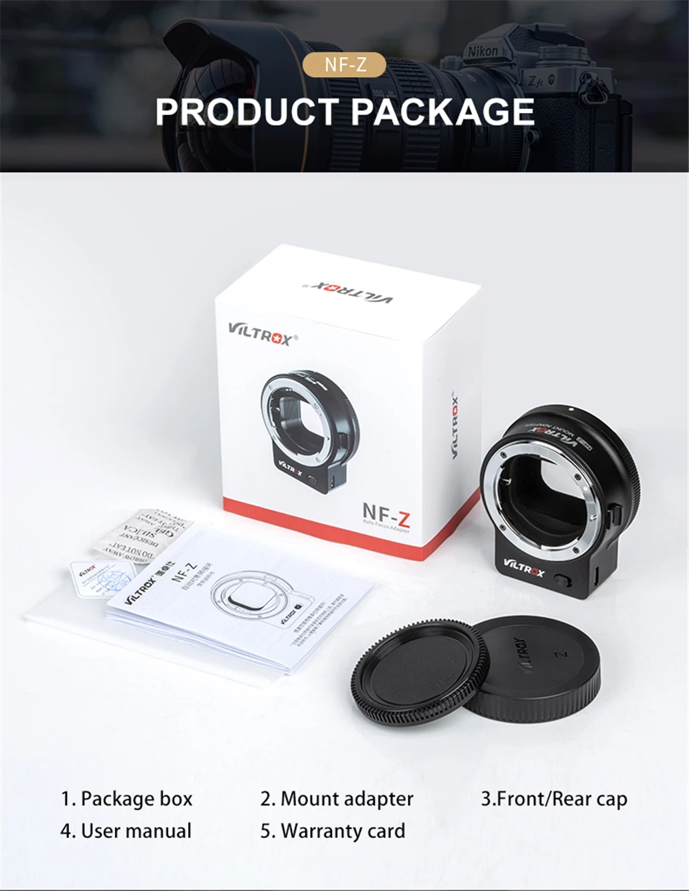 Переходное кольцо Viltrox NF-Z с креплением Nikon F NIKKOR F Адаптер для объектива Nikon Z DG-Z с креплением на трубку для Z6 II Z7 Z50 Z30 Z9 ZFC (art.: 3920d204595ea) - 3920d204595ea