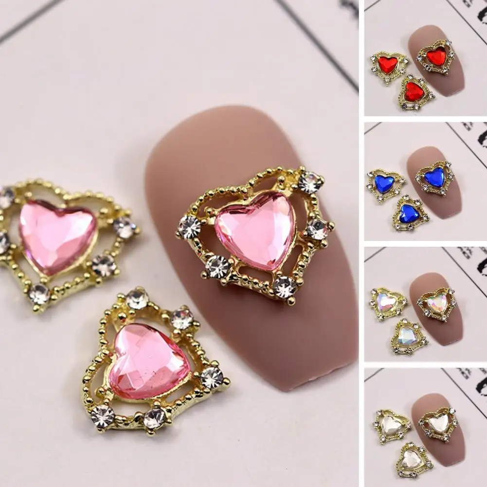 

10Pcs Manicure Decor Sparkling Stunning Visual Effect 3d DIY Nail Heart Colorful Fake Diamond Nail Alloy Ornament Nail Supplies