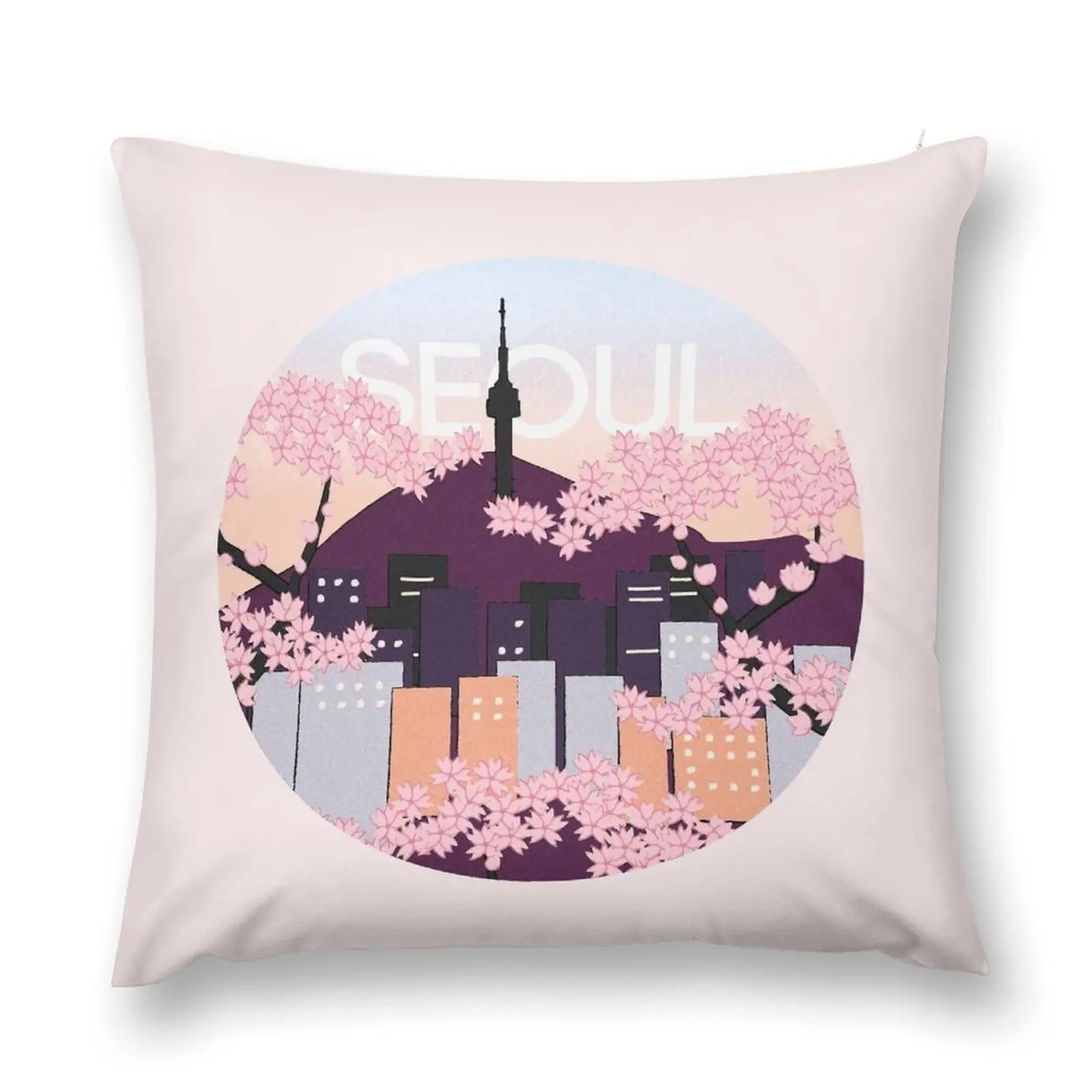 Сеуловая башня с деревянными блоками вишневые цветы Южная Корея эластичный