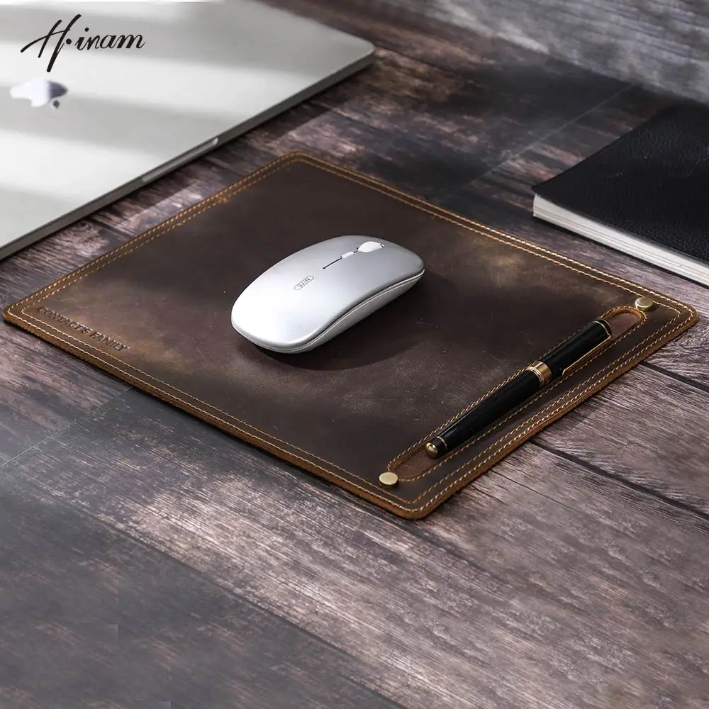 genuine leather mouse pad with pen holder retro deak mat anit slip suitable for business office desktop macbook laptop gaming free global shipping