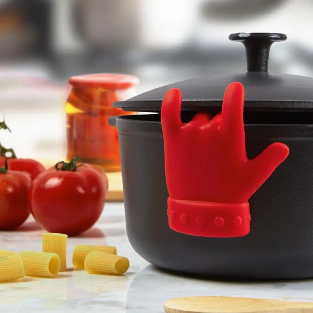 

Creative and Practical Spoon Holder Silicone Spill-Proof Lid Lifter Finger Shaped Soup Spoon Shelf Kitchen Utensils