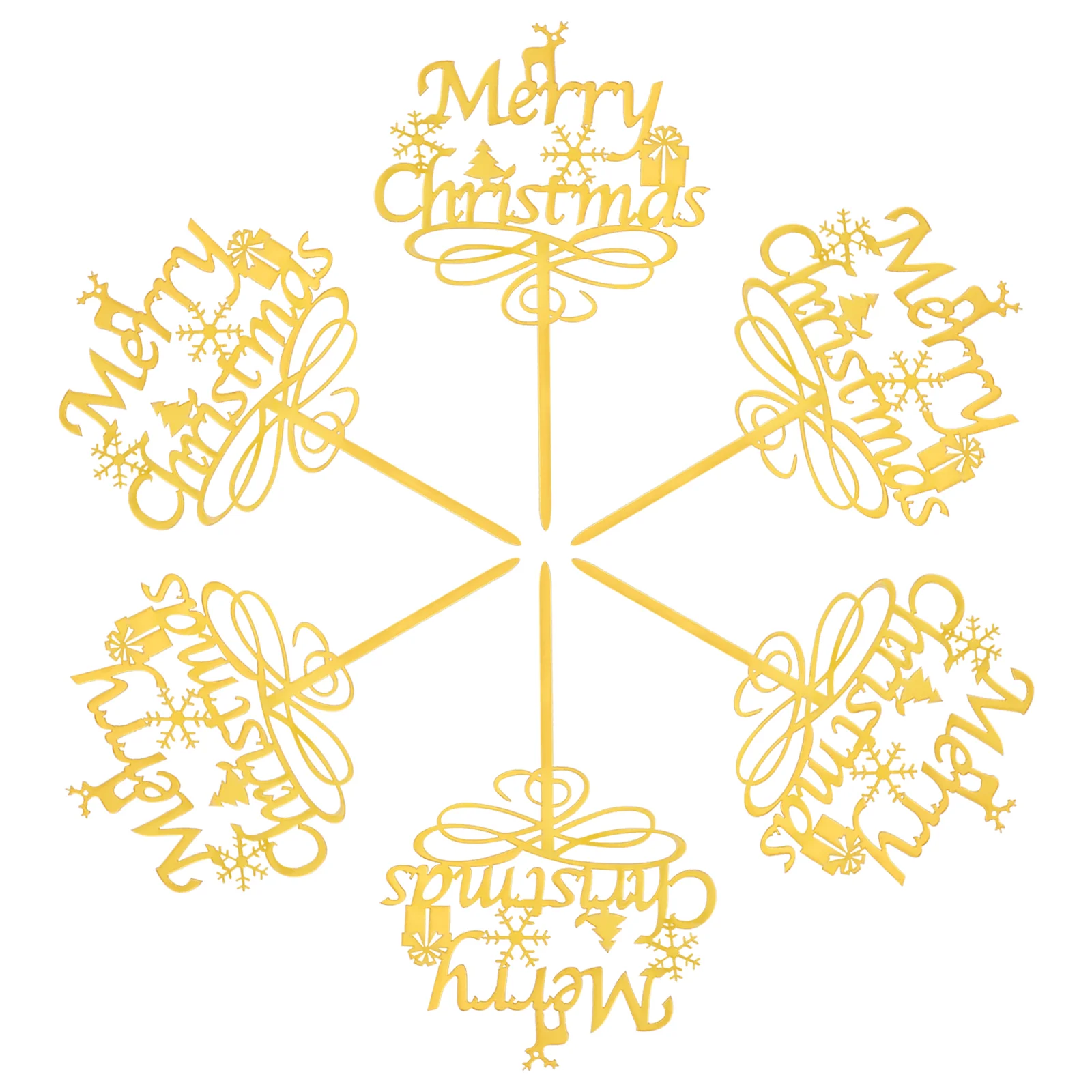 

6Pcs Merry Christmas Glitter Xmas Snowflake Cupcake Toppers Christmas Cake Picks Holiday Party Supplies Golden