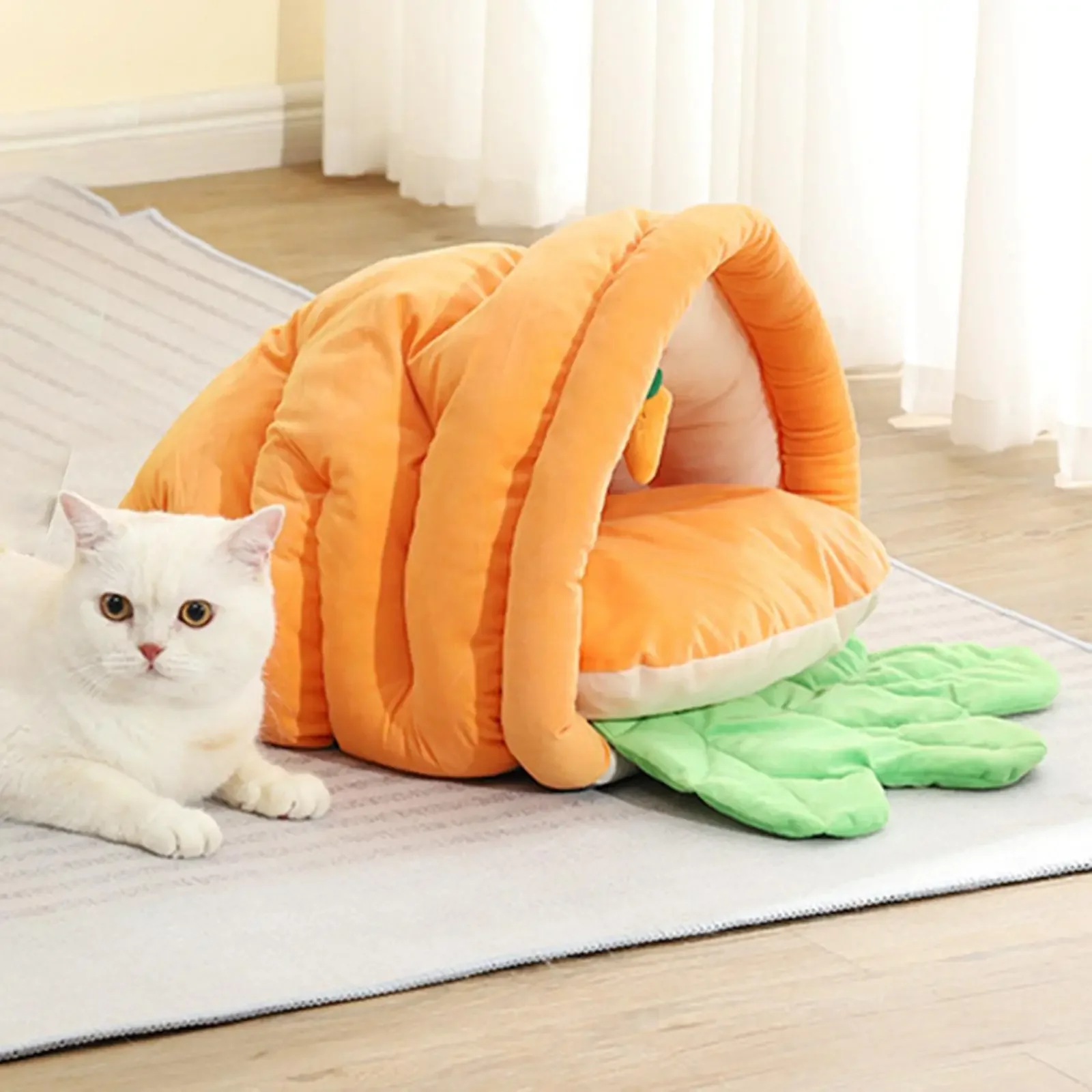 

Soft Plush Cat Sleeping Bed Anti Slip Cozy Nest Semi Closed Cat House for Indoor Cats
