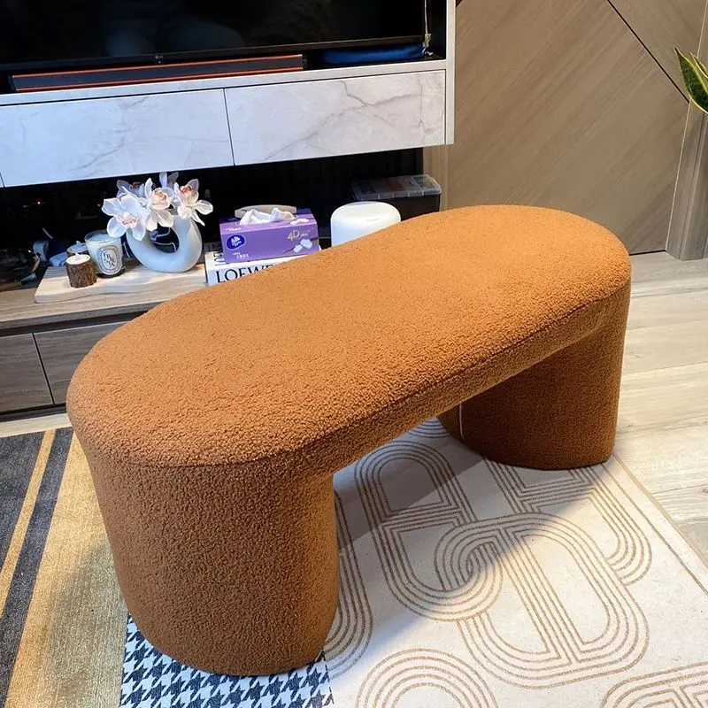 

Nordic Luxury Wool Sofa Living Room Modern Simple Long Stool Entry Changing Shoe Stools Porch Household Fitting Room Rest Bench